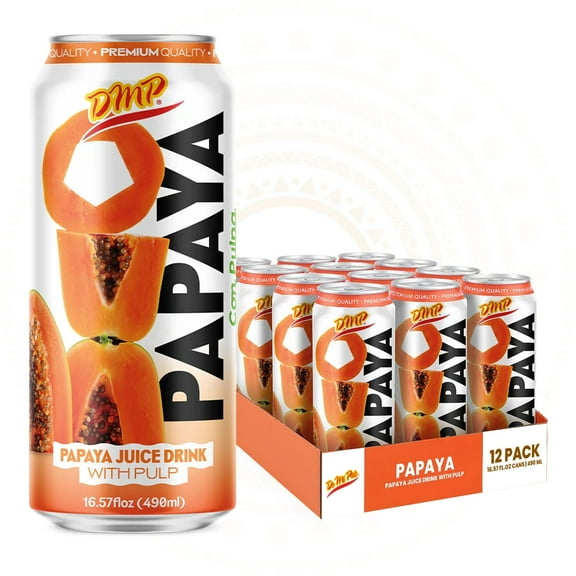 De Mi Pais Papaya Juice with Pulp & Fruit Chunks,Canned Juice 16.57 Fl Oz, 12-Pack