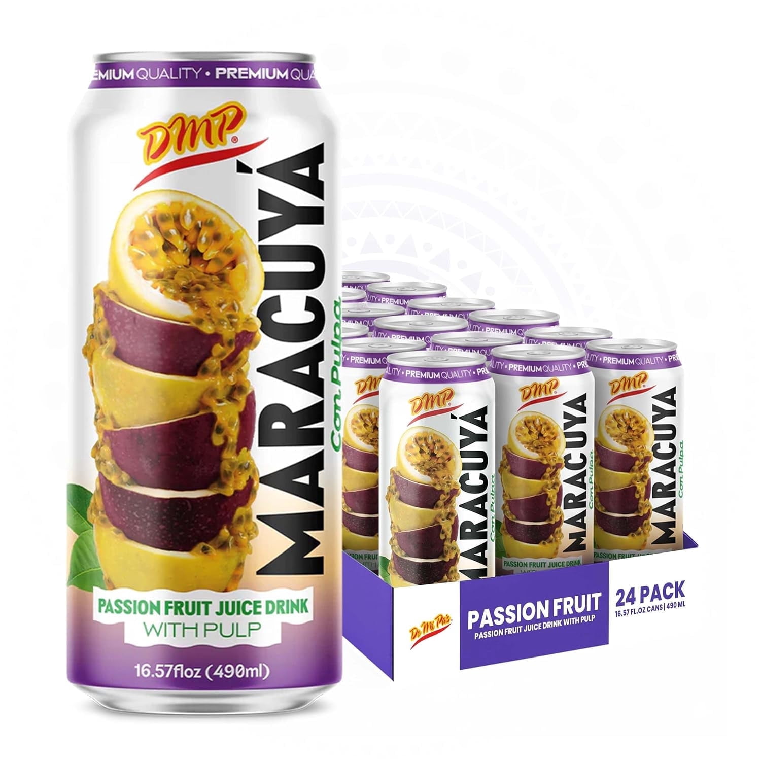 De Mi Pas Maracuy Passion Fruit Juice with Pulp, Canned Juice, 16.57 fl oz, 24-Pack