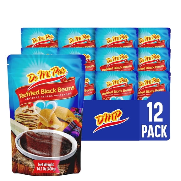 De Mi Pais Refried Black Beans Instant Mix | Refried Beans Canned Style | Authentic Mexican Black Beans | Vegetarian Refried Beans | Quick & Easy Latin Meals | 14.1 Oz | 12-Pack