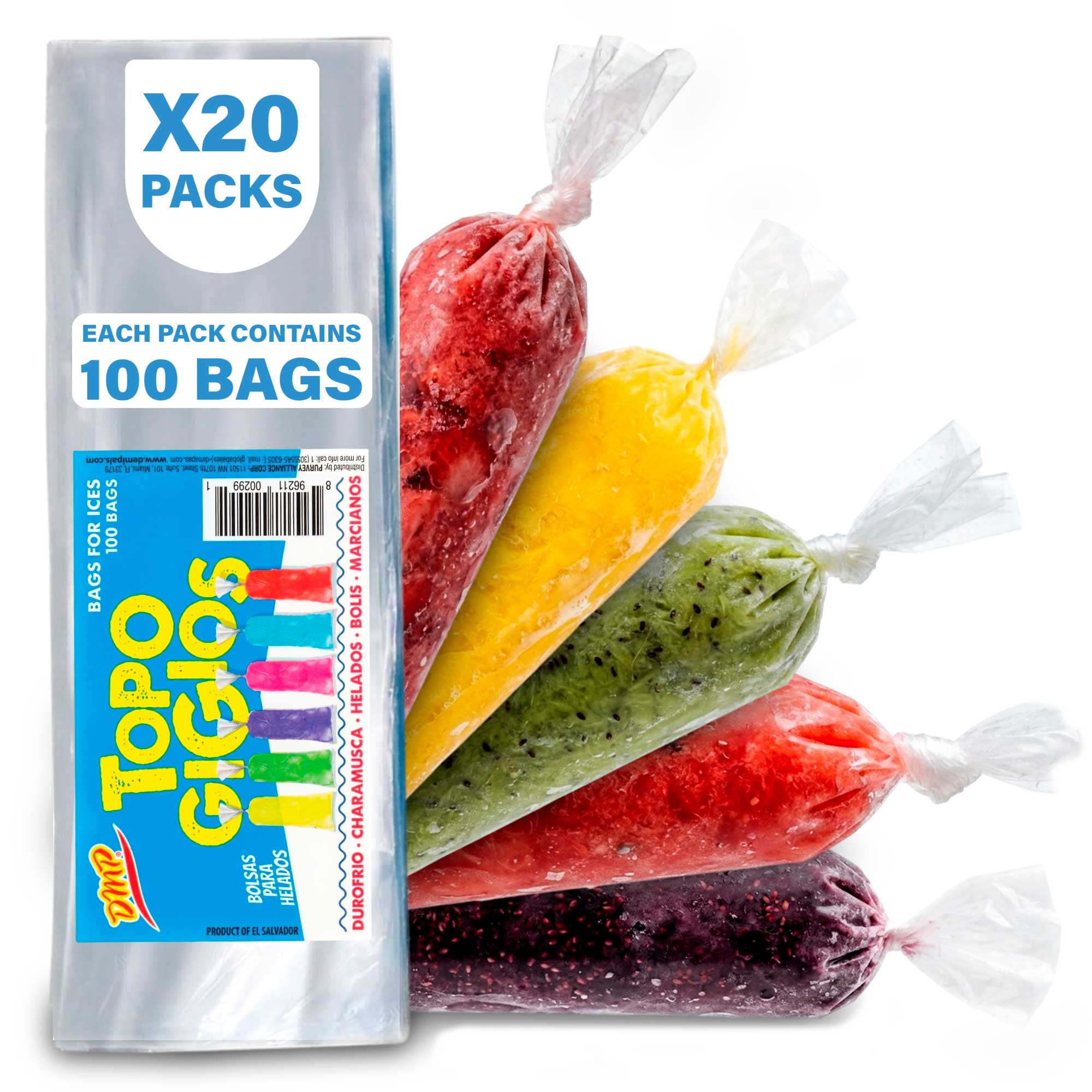 De Mi Pais Topogigios Ice Cream Plastic Bags, for Bolis & Popsicles, 100-Count, 20-Pack