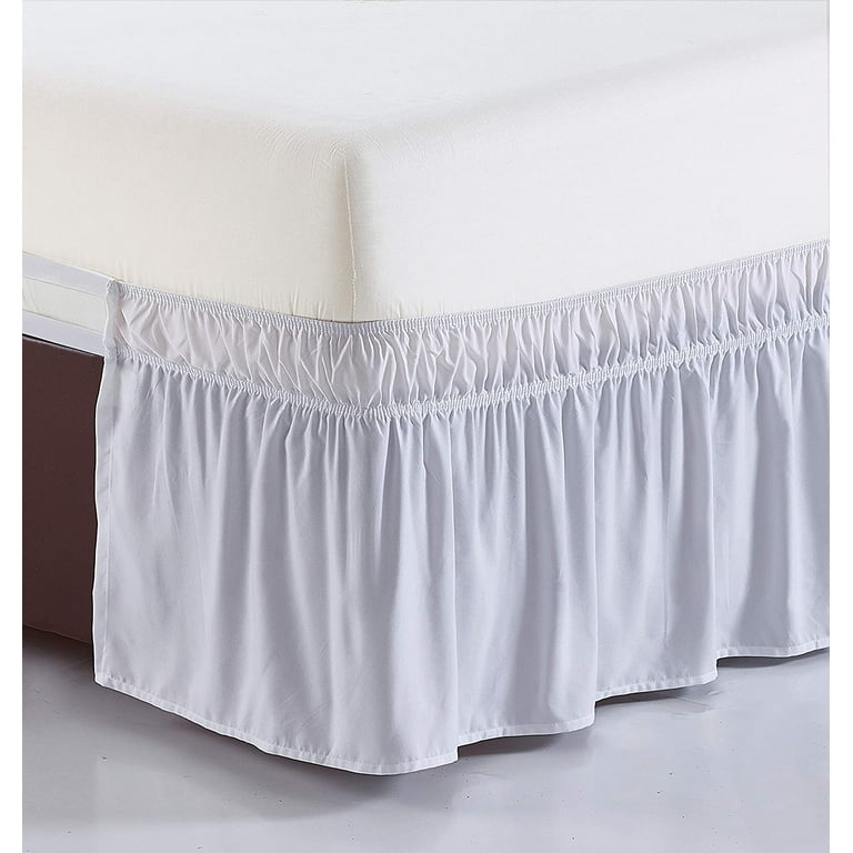 Collections Etc Wrap Around Bed Skirt, Easy Fit Elastic Dust Ruffle, White,  Queen/King