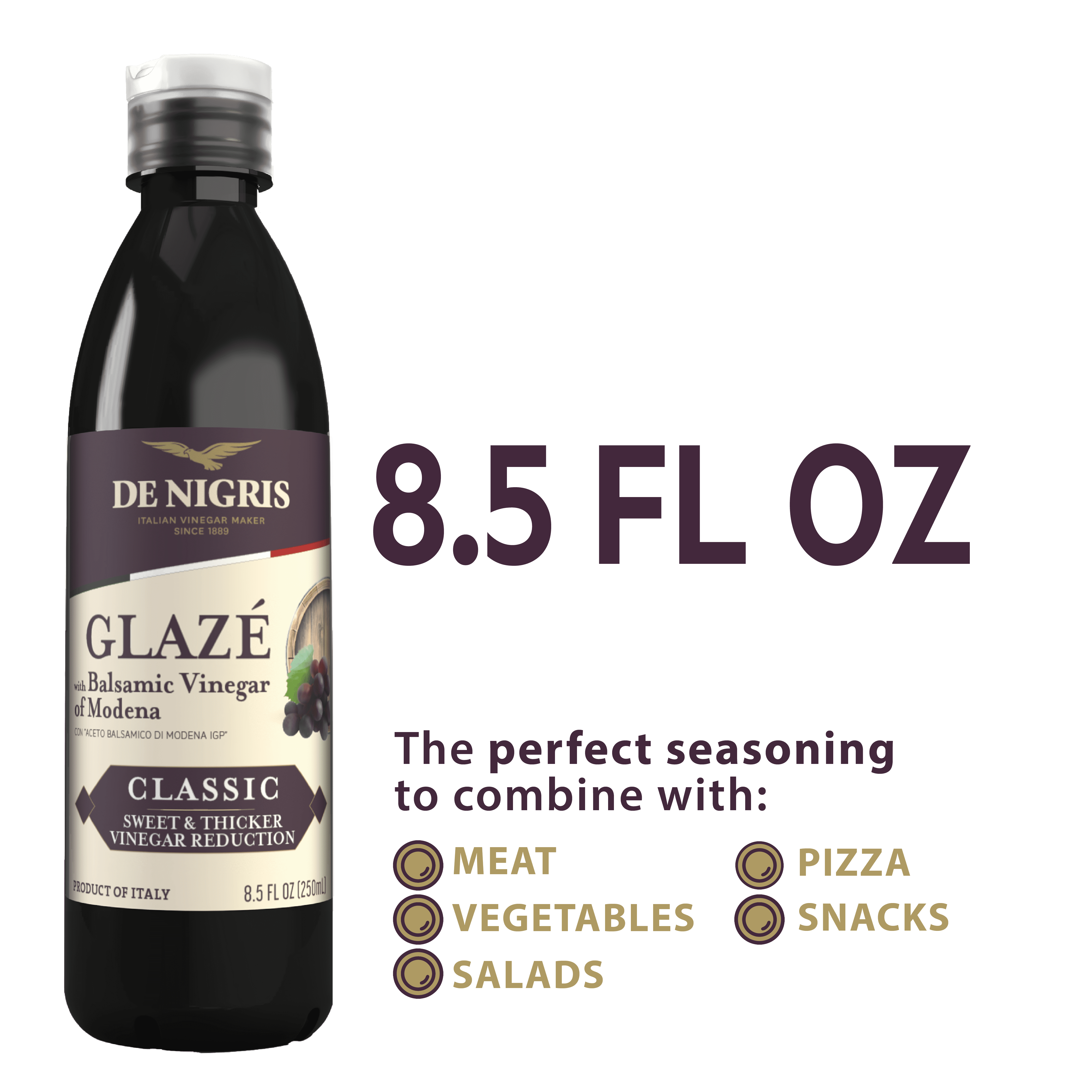 De Nigris Balsamic Glaze with Balsamic Vinegar of Modena 8.5 fl oz