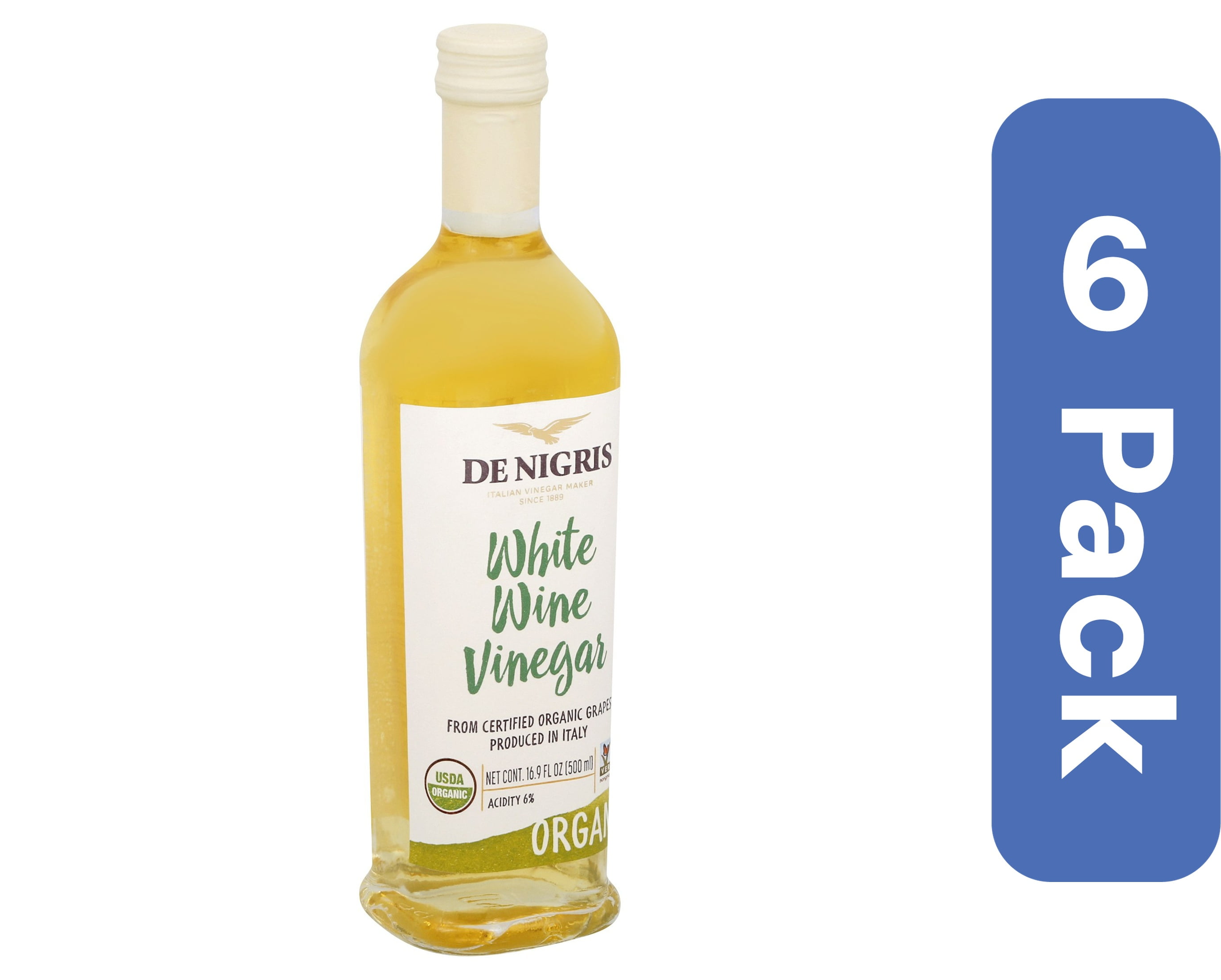 De Nigris Organic White Wine Vinegar 16.9 fl oz (Pack Of 6)