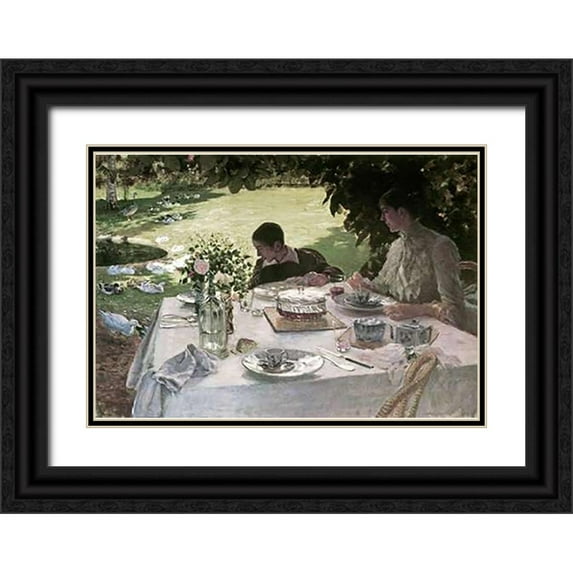 De Nittis, Giuseppe 14x11 Black Ornate Wood Framed with Double Matting Museum Art Print Titled - Lunch in the Garden