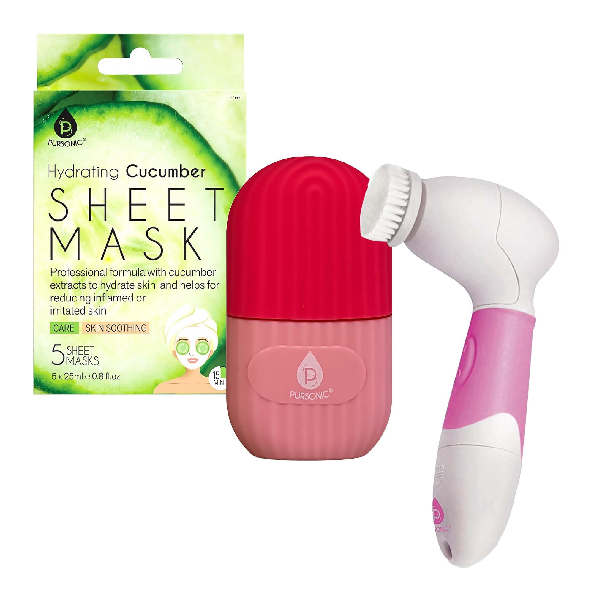 De-Puff Skin Set – Ice Cube Facial Roller, Hydrating Cucumber Sheet Masks  Advanced Cleansing Brush