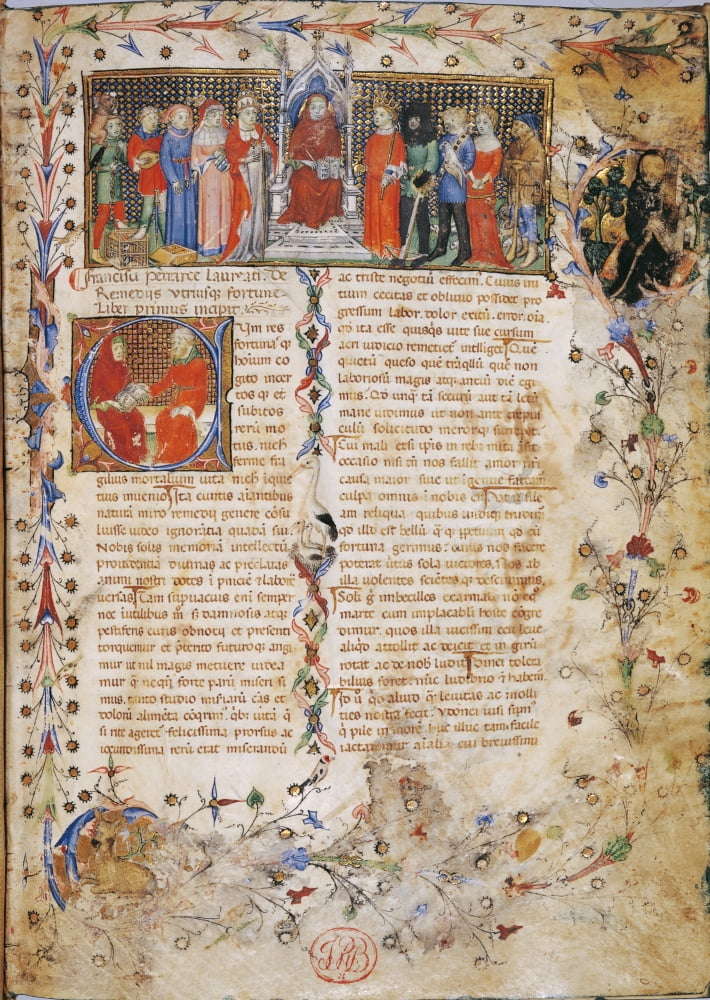 De Remedijs Utrusque Fortunae Title Page With Petrarch In Throne Surrounded By Characters Canvas Art - (24 x 36)