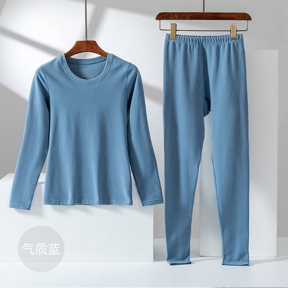 De Rong New Winter Lovers Autumn Pants Suit Slim Joker Cold Bottoming Shirt Self-heating Thermal Underwear Women Blue M