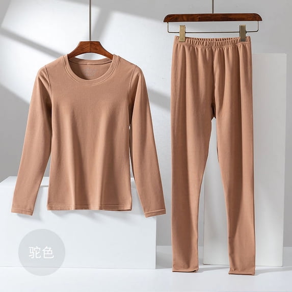 De Rong New Winter Lovers Autumn Pants Suit Slim Joker Cold Bottoming Shirt Self-heating Thermal Underwear Women Camel XXL