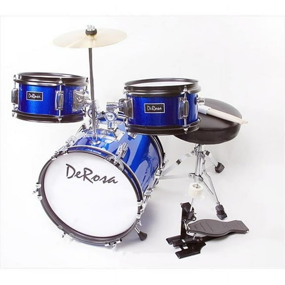 De Rosa DRM312-BU 12" Drum Set 3-Piece for Kids Children, Blue