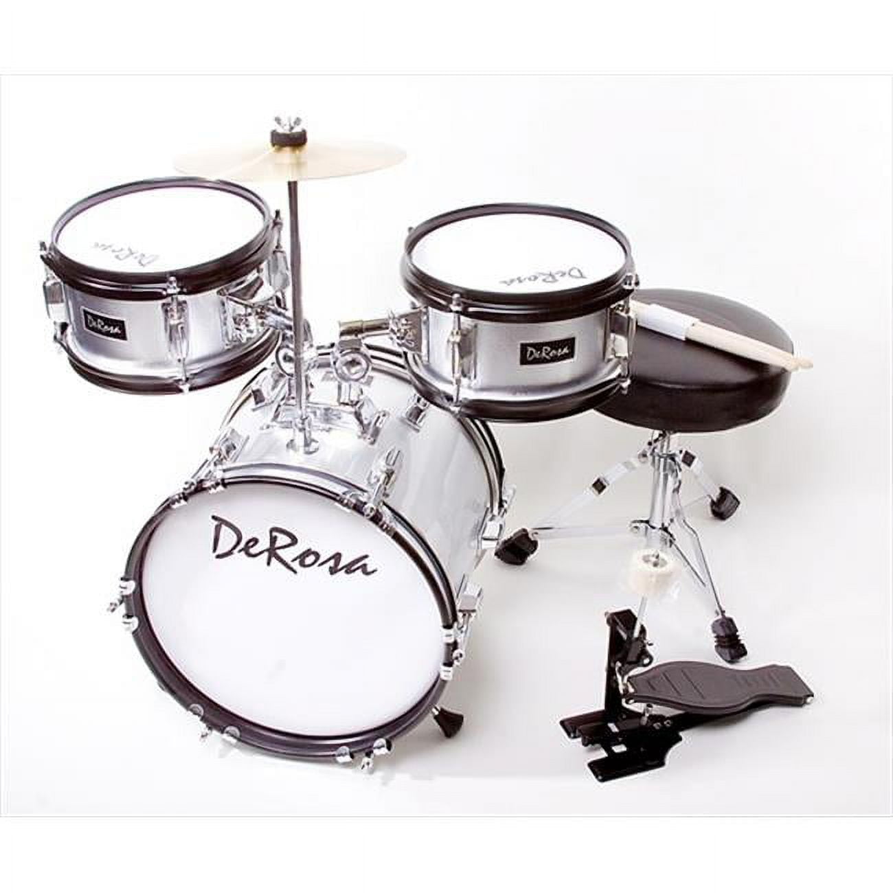 De Rosa DRM312-SL 12 in. Kids Children Drum Set in Silver - 3 Piece Set