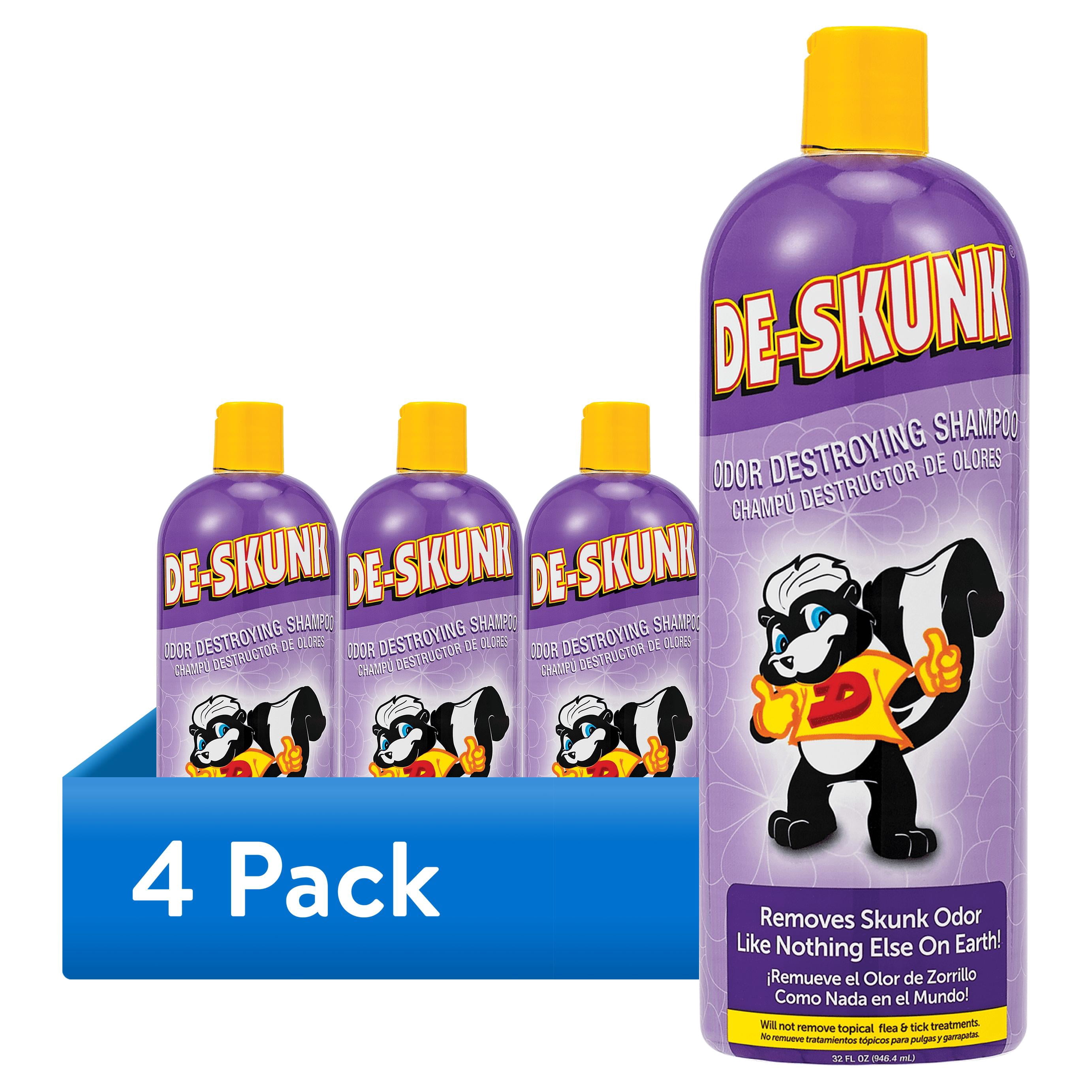 (4 pack) De-Skunk Odor Eliminating Shampoo for Dogs, Cats & Home, 32 oz