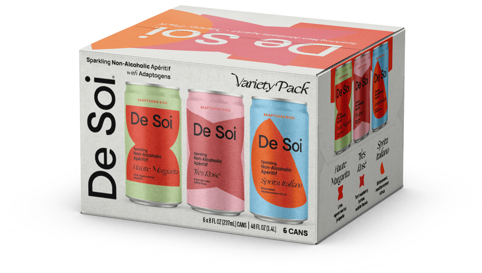 De Soi Variety Pack Non-Alcoholic Aperitif Cocktail Mixer, Liquid in Aluminum Cans, 6 Count