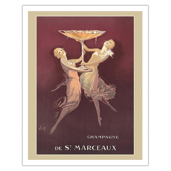 De St. Marceaux - French Champagne - Vintage Advertising Poster by Erik c.1935 - Fine Art Matte Paper Print (Unframed) 11x14in