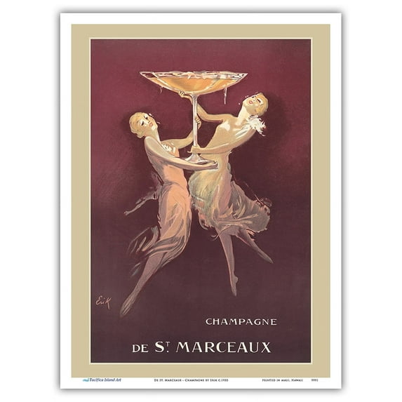De St. Marceaux - French Champagne - Vintage Advertising Poster by Erik c.1935 - Master Art Print (Unframed) 9in x 12in