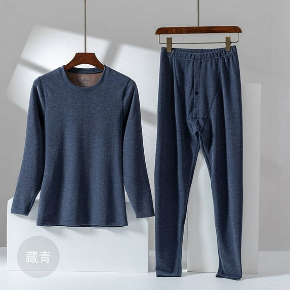 De Velvet AB Surface Seamless Heating Thermal Underwear Men's Plus Size Plus Velvet Padded Autumn Pants Set Navy Blue XXXL