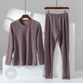 thumbnail image 1 of De Velvet AB Surface Seamless Heating Thermal Underwear Men's Plus Size Plus Velvet Padded Autumn Pants Set Wine red XXXL, 1 of 7