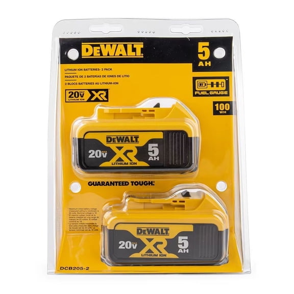 De_Walt 20V MAX XR Battery, Lithium Ion, 5.0Ah, 2PK (DCB205-2)