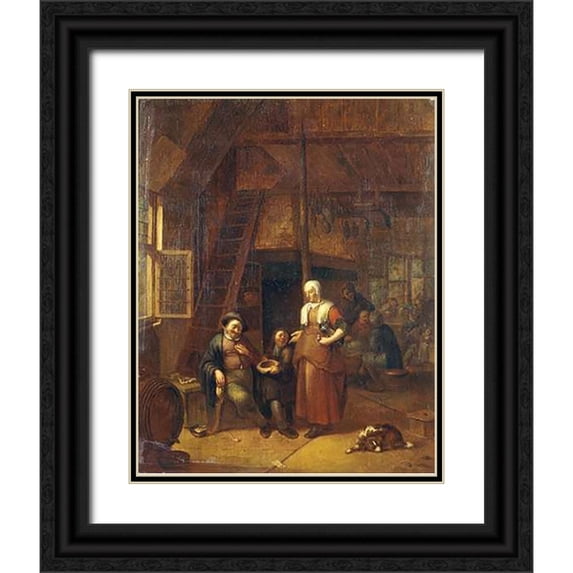 De Winter, Gillis 26x32 Black Ornate Wood Framed with Double Matting Museum Art Print Titled - The Interior of An Inn With a Man Paying a Serving Woman