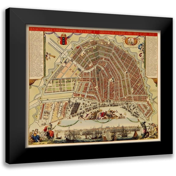 De Wit 13x12 Black Modern Framed Museum Art Print Titled - Amsterdam Panoramic Netherlands - De Wit 1688