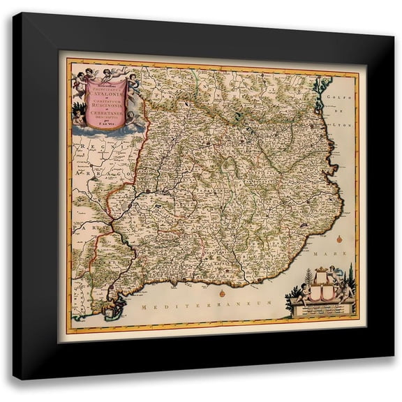 De Wit 13x12 Black Modern Framed Museum Art Print Titled - Iberian Peninsula Catalonia Spain - De Wit 1688