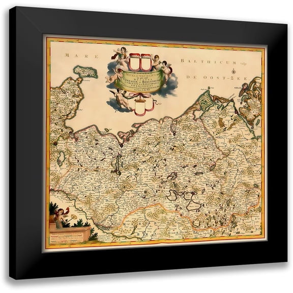 De Wit 13x12 Black Modern Framed Museum Art Print Titled - Mecklenburg Region Germany - De Wit 1688
