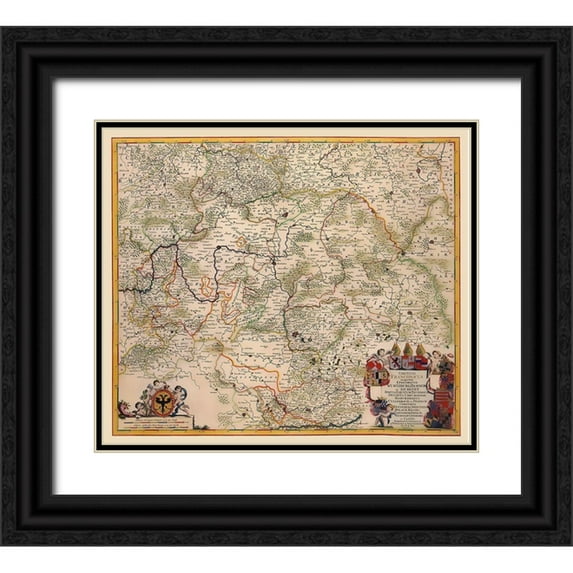 De Wit 13x12 Black Ornate Wood Framed with Double Matting Museum Art Print Titled - Franconia Germany - De Wit 1688