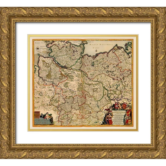 De Wit 13x12 Gold Ornate Wood Framed with Double Matting Museum Art Print Titled - Saxony Germany - De Wit 1688
