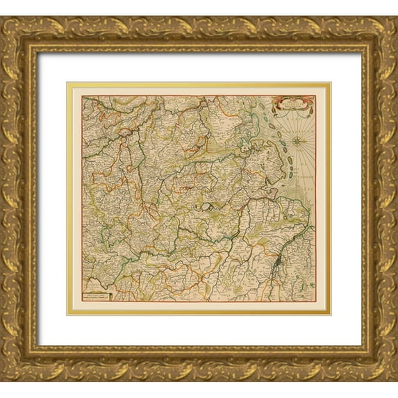 De Wit 13x12 Gold Ornate Wood Framed with Double Matting Museum Art Print Titled - Westphalia Region Germany - De Wit 1688