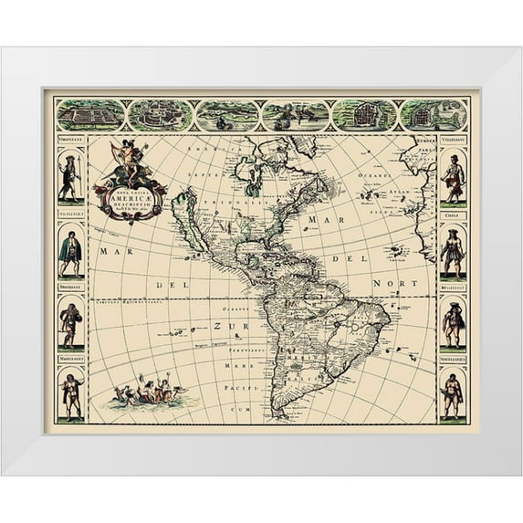 De Wit 14x12 White Modern Wood Framed Museum Art Print Titled - Western Hemisphere - De Wit 1660