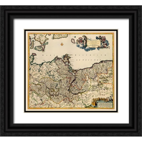 De Wit 29x26 Black Ornate Wood Framed with Double Matting Museum Art Print Titled - Brandenburg Germany - De Wit 1688