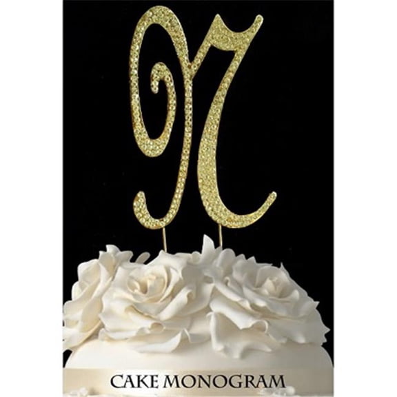 De Yi Enterprise 33015-Ng Monogram Cake Toppers - Gold Rhinestone - N