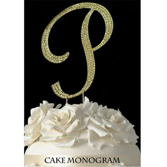 De Yi Enterprise 33015-Pg Monogram Cake Toppers - Gold Rhinestone - P