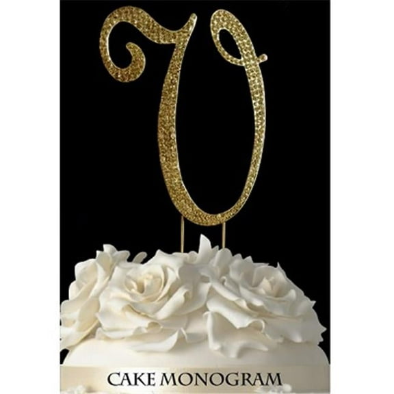 De Yi Enterprise 33015-Vg Monogram Cake Toppers - Gold Rhinestone - V