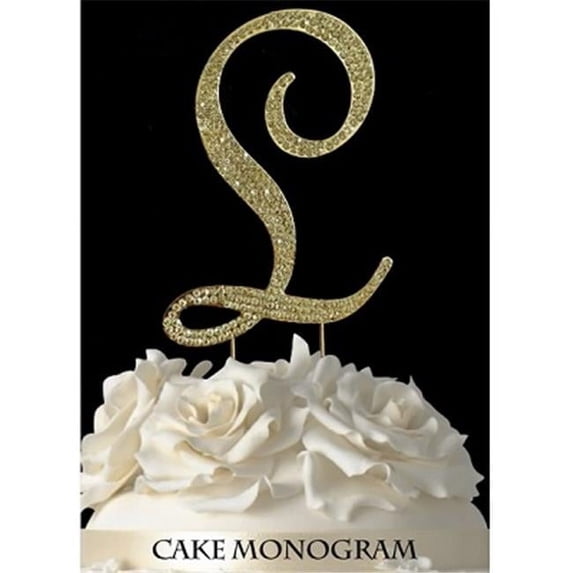 De Yi Enterprise Monogram Cake Toppers - Gold Rhinestone - L