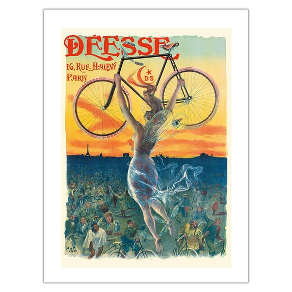 Déesse Bicycles - Paris France - Winged Goddess - Vintage Advertising Poster by Jean de Paleologue c.1898 - Fine Art Matte Paper Print (Unframed) 24x32in