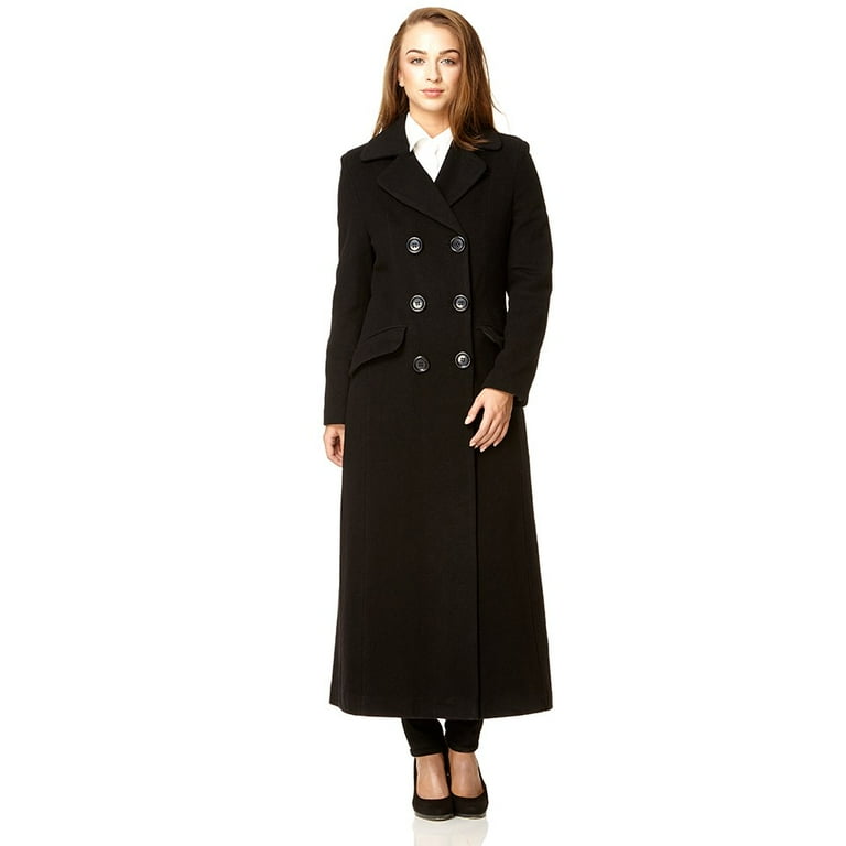 De la Crème - Womens Double Breasted Fitted Wool Cashmere Winter Long Coat  Black Size 16 - Walmart.com
