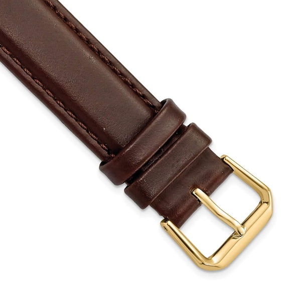 DeBeer 17mm Dark Brown Leather with Gold-tone Buckle 7.5 inch Watch Band