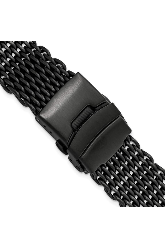 DeBeer 20mm Matte Black PVD-plated Stainless Shark Mesh with Divers Clasp 7 inch Watch Strap