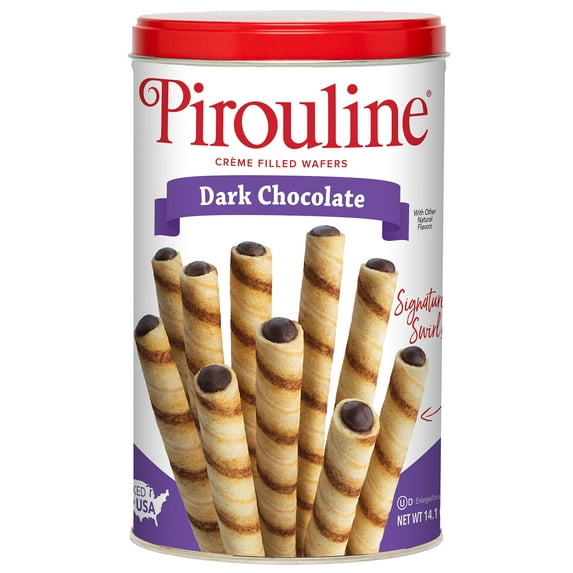 DeBeukelaer Pirouline Dark Chocolate Creme Filled Wafers Rolls 14.1oz. 32 Cookies, Shelf Stable.
