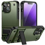 DeCase Military-Grade for iPhone 15 Case - Heavy-Duty Drop Protection, Slim Hard Back Cover with Invisible Kickstand Rugged Shockproof Cover Case, Armygreen