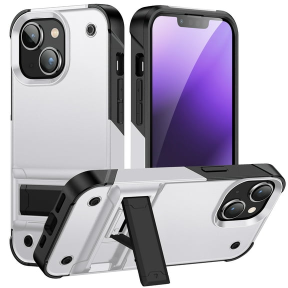 DeCase Military-Grade for iPhone 15 Case - Heavy-Duty Drop Protection, Slim Hard Back Cover with Invisible Kickstand Rugged Shockproof Cover Case,White