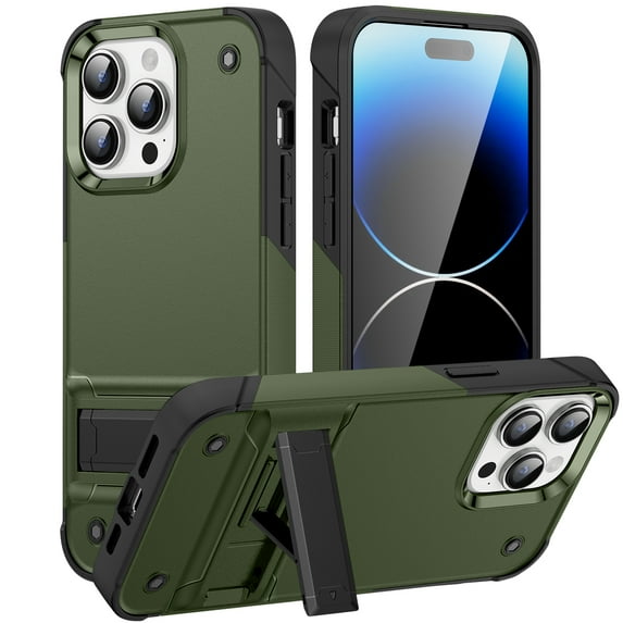 DeCase Military-Grade for iPhone 15 Pro Case - Heavy-Duty Drop Protection, Slim Hard Back Cover with Invisible Kickstand Rugged Shockproof Cover Case, Armygreen