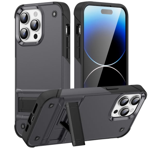 DeCase Military-Grade for iPhone 15 Pro Case - Heavy-Duty Drop Protection, Slim Hard Back Cover with Invisible Kickstand Rugged Shockproof Cover Case, Gray