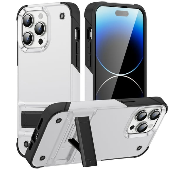 DeCase Military-Grade for iPhone 15 Pro Max Case - Heavy-Duty Drop Protection, Slim Hard Back Cover with Invisible Kickstand Rugged Shockproof Cover Case,  White