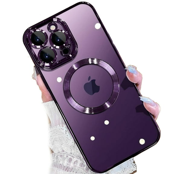 DeCase Slim Fit Case for iPhone 15 Pro Max Crystal Clear MagSafe Magnetic Plating, Fashionable Lightweight Design, Shockproof Protection, Only Compatible with iPhone 15 Pro Max,Purple