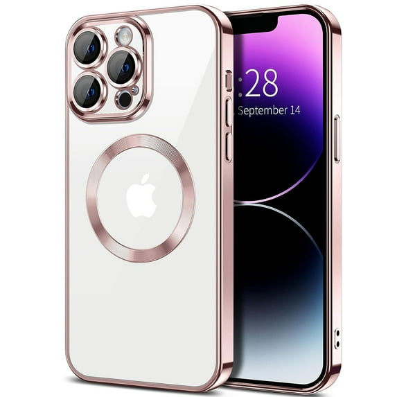 DeCase Slim Fit Case for iPhone 15 Pro Max Crystal Clear MagSafe Magnetic Plating, Fashionable Lightweight Design, Shockproof Protection, Only Compatible with iPhone 15 Pro Max, Rosegold