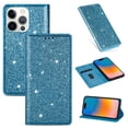 thumbnail image 1 of DeCase Stylish Magnetic Flip Wallet Case for iPhone 15 Pro Max, Slim PU Leather Sparkle Bling Glitter Cover, Card Slot and Kickstand, Shockproof  Shell for iPhone 15 Pro Max,Skyblue, 1 of 9