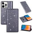 thumbnail image 1 of DeCase Stylish Magnetic Flip Wallet Case for iPhone 15 Pro Max, Slim PU Leather Sparkle Bling Glitter Cover, Card Slot and Kickstand, Shockproof  Shell for iPhone 15 Pro Max, Gray, 1 of 9