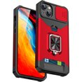 thumbnail image 1 of DeCase iPhone 15 Case - Sliding Lens Cover, Card Holder, Heavy-Duty Protection, Ring Kickstand, Wallet, Magnetic Car Mount Support, All-in-One Phone Case, Red, 1 of 7