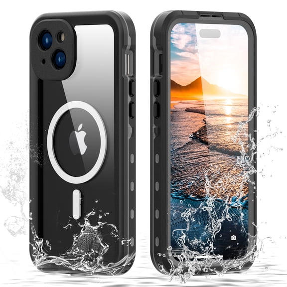 DeCase iPhone 15 Plus Waterproof Case - Full-Body Rugged Protection, Built-in Screen Protector, Military-Grade Drop, Dust, and Waterproof, IP68 Rated, Heavy-Duty Magnetic Cover, Black